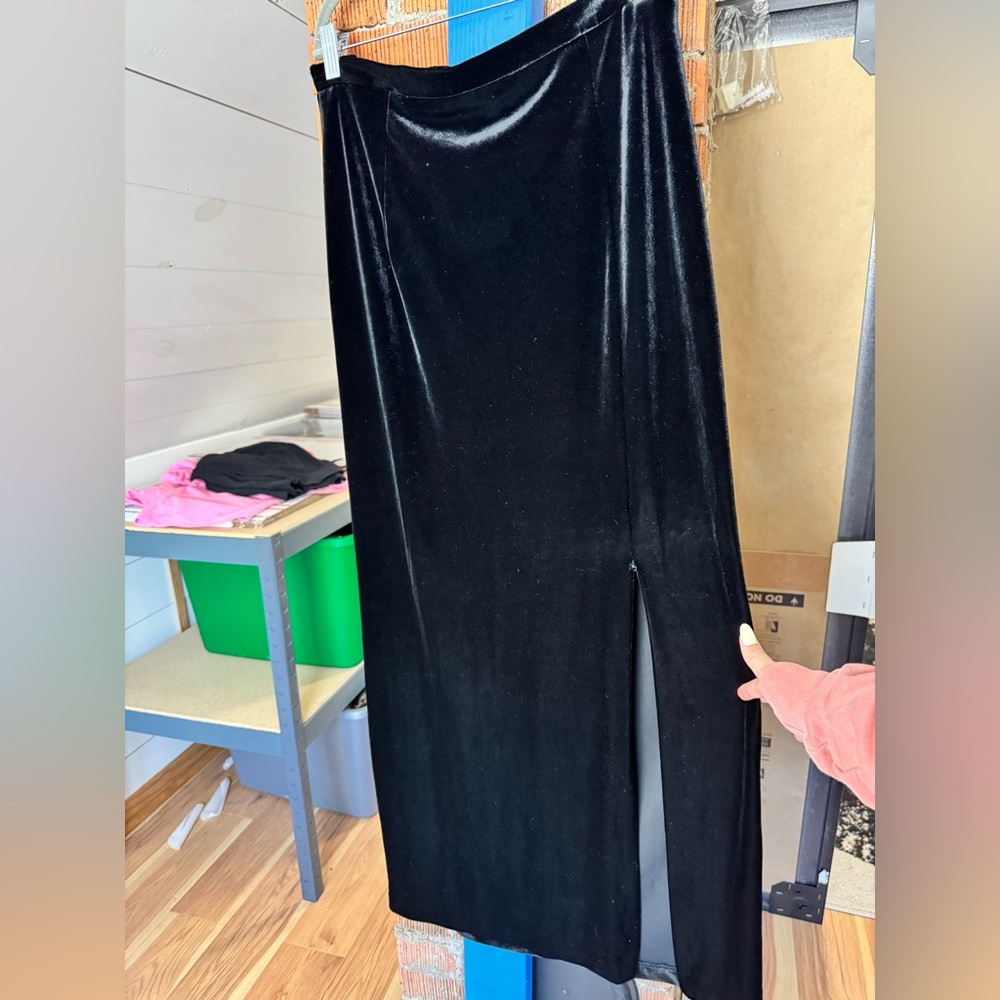 80s R&K Evening Velvet Black Slit Skirt